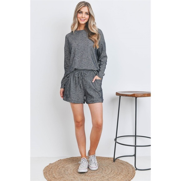 Cotten Blend Winter Pajama shorts set charcoal made in USA - Picture 6 of 8